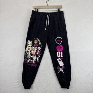 Bratz Pants Womens Extra Large Black Graphic Sweatpants Joggers Drawstring Angel